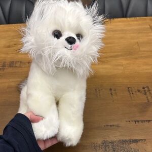 Fluffy White and Black Plush Dog Toy